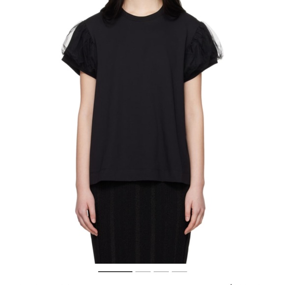 SIMONE ROCHA- BLK TULLE OVERLAY PUFF SLEEVE T-SHIRT - Picture 2 of 6